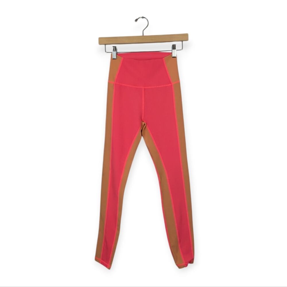 Wilo The Label Pink Peach Stripe Ribbed High Rise Leggings Size XS